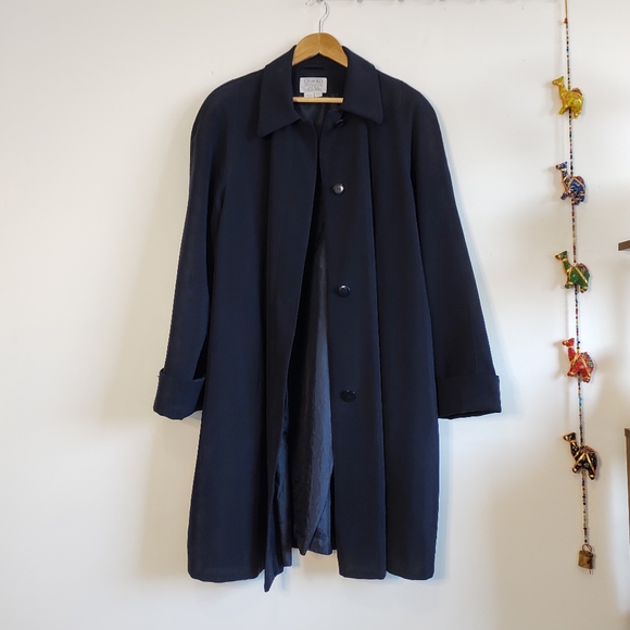 Vintage Trench Coat Jacket; Dark Navy Blue - Picture 2 of 8